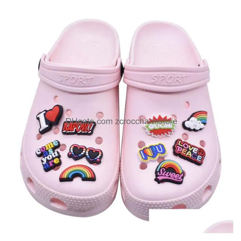 fast delivery designer colorful croc charms cartoon design pvc rubber clog accessories shoe charms