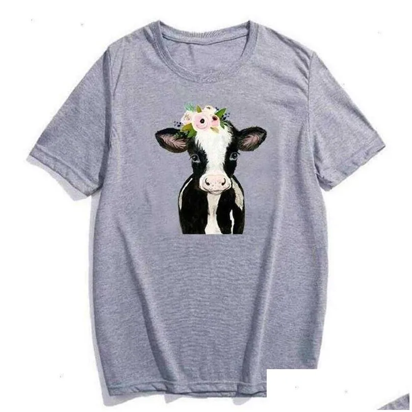 summer fashion tee shirt femme funny cow with flower animal lover farm t women tops