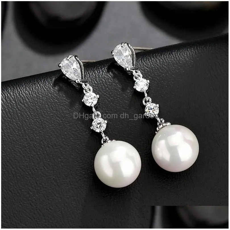 elegence cubic zirconia teardrop wedding earrings 925 sterling silver needle pearl earrings for women brides jewelryz