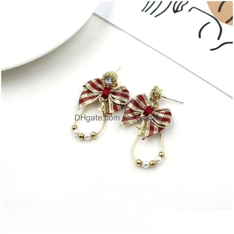 fashion bohemian style popular personality long dangle earring with fabric bow ribbon girls earrings jewelry