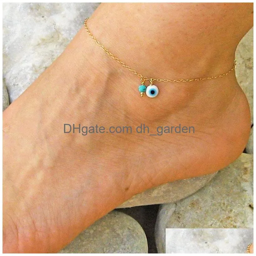 Anklets Bohemian Layered Beads Bracelet Anklet For Women Leg Chain Blue Evil Eye Pendant Summer Beach Foot Jewelry Drop Deliv Dhgarden Dh84F