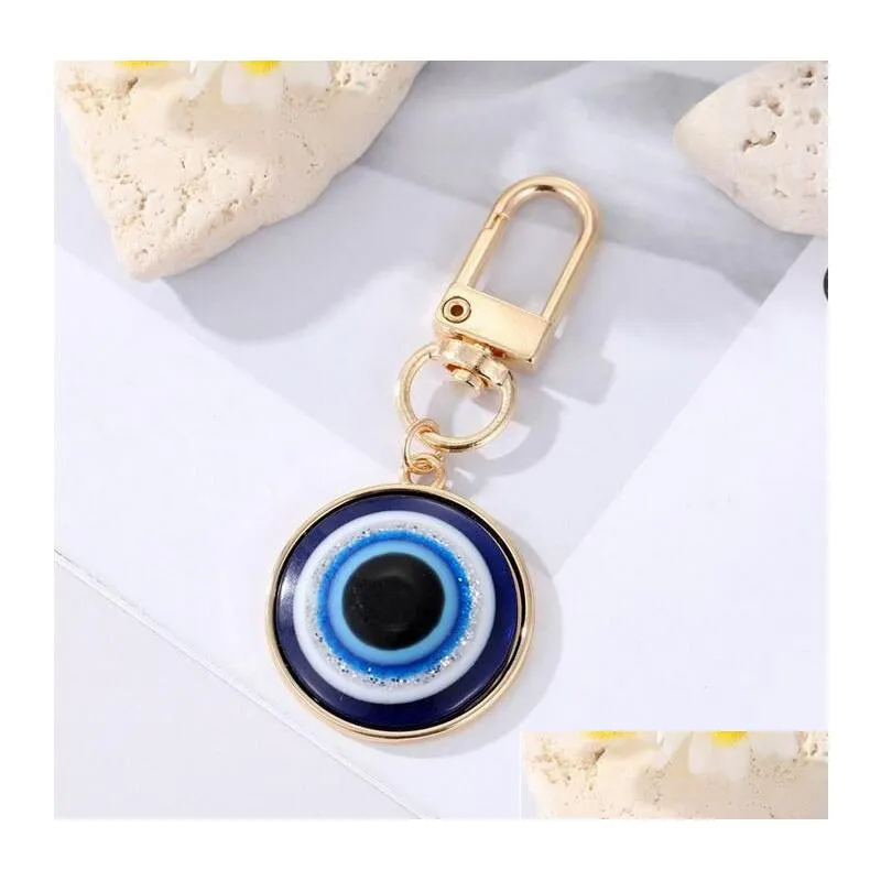 Key Rings Turkish Blue Eye Pendant Keychain Key Ring For Men Women Couple Freind Gift Evil Bag Car Accessories Wholesale Dro Dhgarden Dhlsf