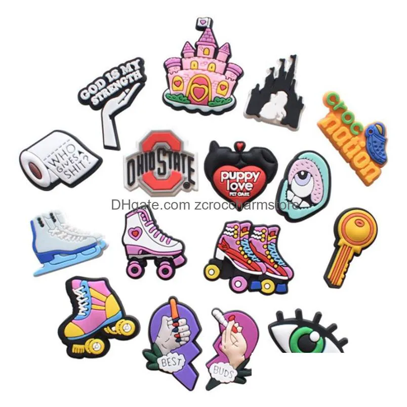 fast timeliness black cute cartoon pvc croc shoe charms for bracelet shoe accessories