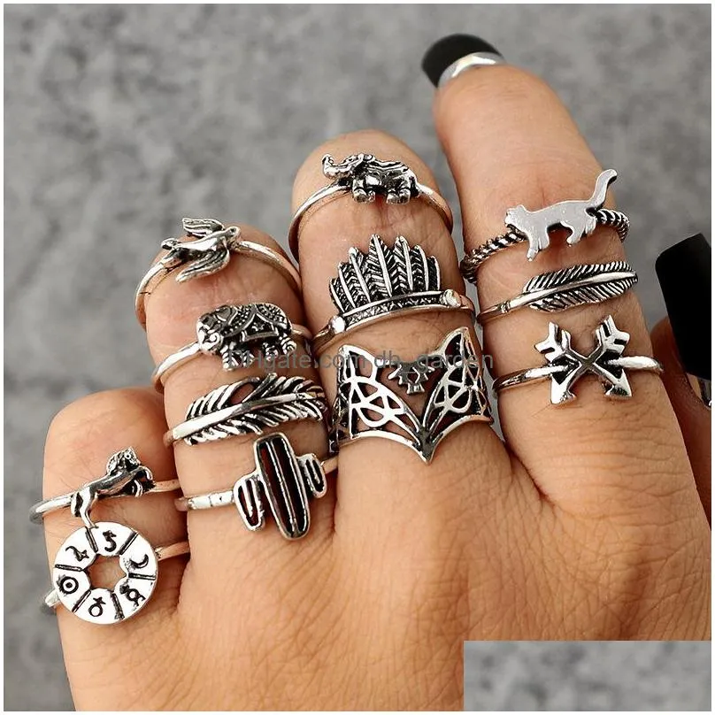 new 20 styles retro diamond crystal ring set mermaid crown gem hollow personality diy women jewelry wholesale ring