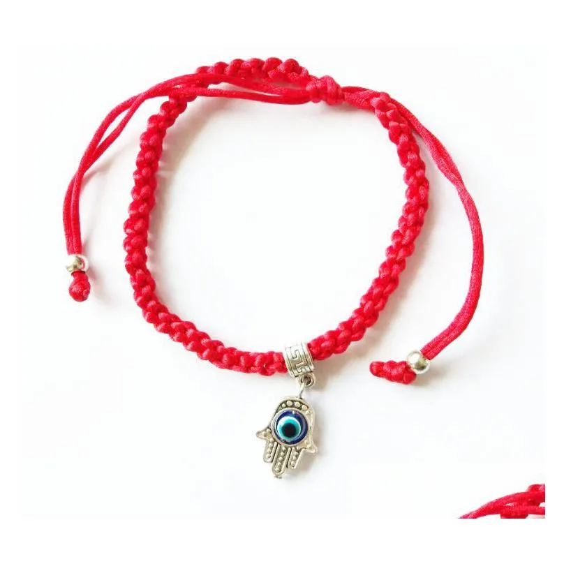 Charm Bracelets 20Pcs/Lot Lucky Kabh Red String Thread Hamsa Bracelets Turkish Evil Eye Charms Women Handmade Fatima Friends Dhgarden Dh1Pq