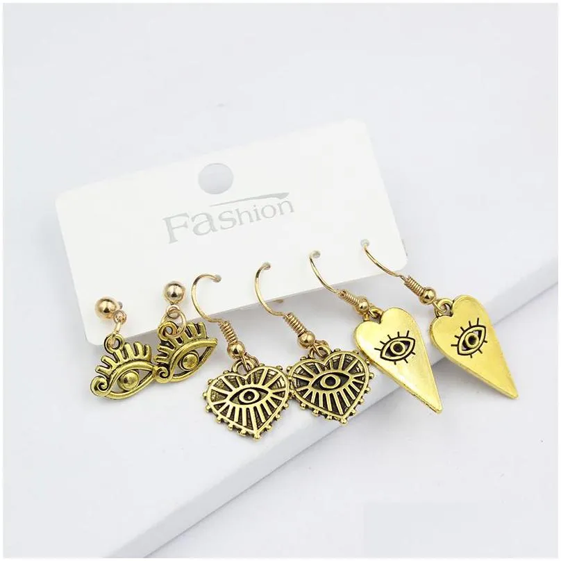 Dangle & Chandelier Wholesale 3Prs Earrings Set Evil Eye Dangle Lucky Fatima Hamsa Hand Drop Earring For Women Jewelry Mothe Dhgarden Dh5Qp