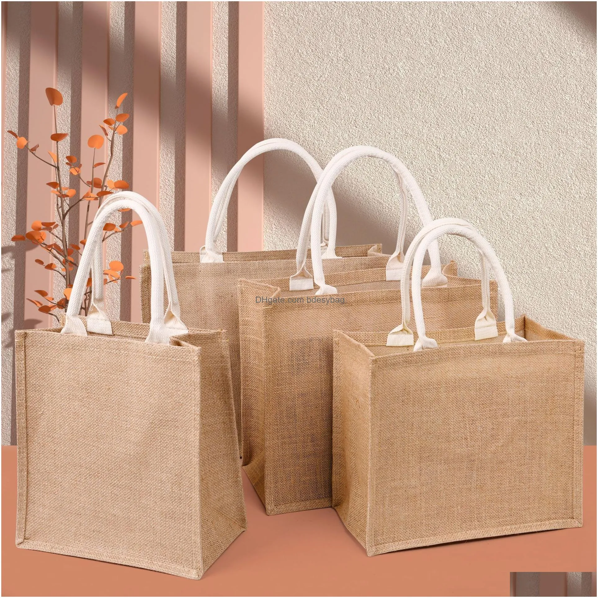 plain natural tote bag small jute bags for diy hand painting sublimation blank polyester canvas totes with handles