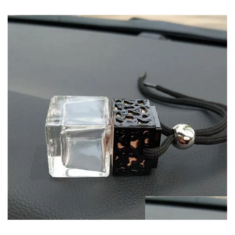 Car Perfume Bottle Cube Car Hanging Rearview Ornament Air Freshener For Essential Oils Diffuser Fragrance Empty Glass Bottles