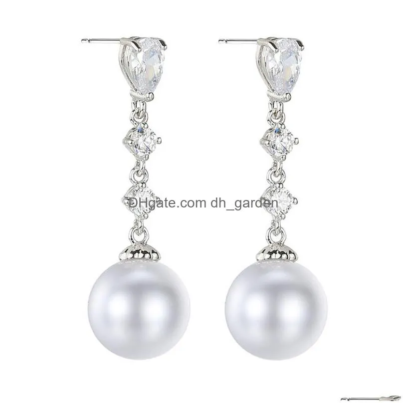 elegence cubic zirconia teardrop wedding earrings 925 sterling silver needle pearl earrings for women brides jewelryz