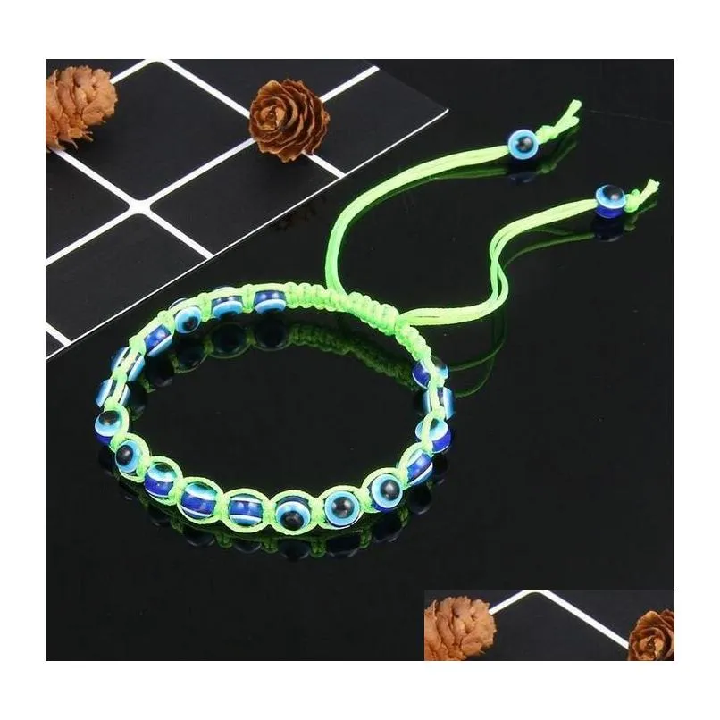 Beaded Handmade Beaded Strands Bracelets Turkey Blue Evil Eye Charm Bracelet For Women Braided String Rope Fatima Beads Chai Dhgarden Dhset