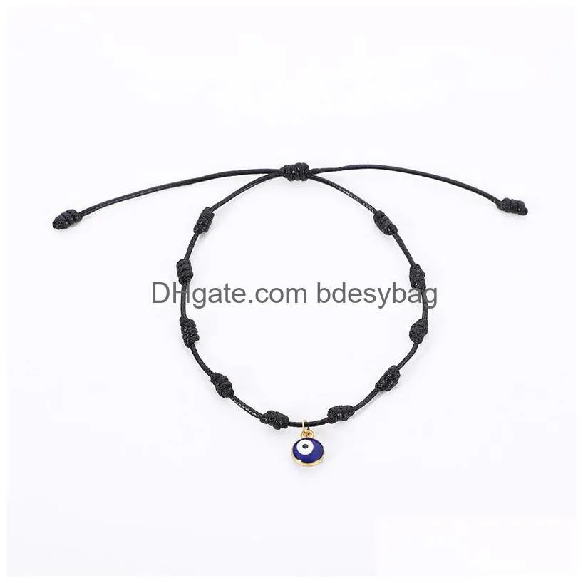 Charm Bracelets 2021 Uni Creative Retro Wax Thread Woven Adjustable Evil Eye Pendant Bracelet Bohemian Friendship Drop Delivery Jewelr Dhfur