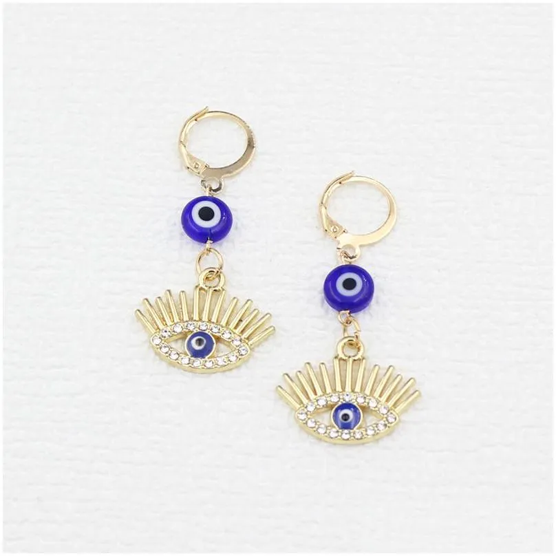 Hoop & Huggie Wholesale Evil Eye Protection Earrings Hie Rhinestone Drop Hoop Valentine Day Mother Gift Drop Delivery Jewelry Dhgarden Dhz4Y