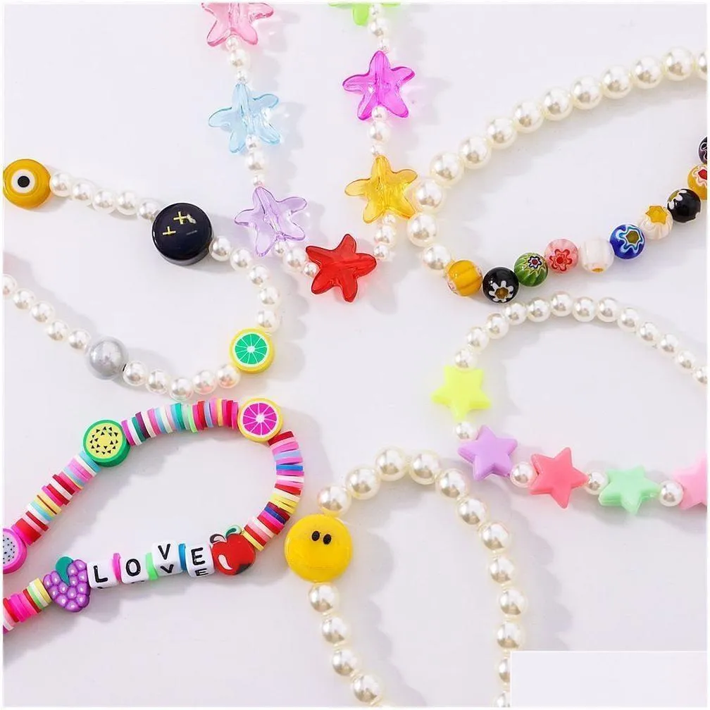 Keychains & Lanyards Boho Colorf Evil Eye Keychain Star Beads New Design Pearl Clay Key Holder Creative Bag Pendant Accessor Dhgarden Dhwjx