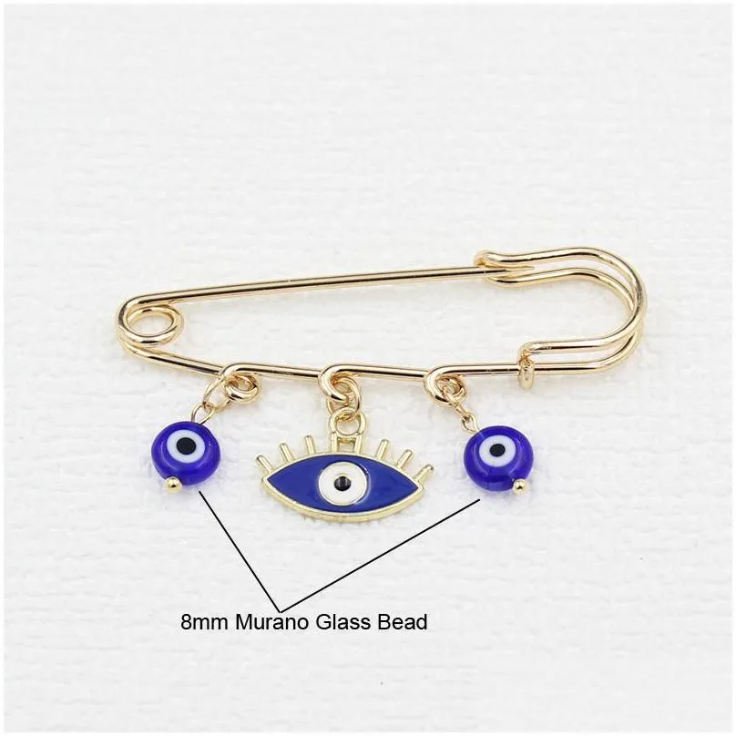 Pins, Brooches Wholesale Evil Eye Safety Pin Brooch Aqua Pink White Red Blue Glass Bead Brooches For Friends Family Gift Luc Dhgarden Dhcso