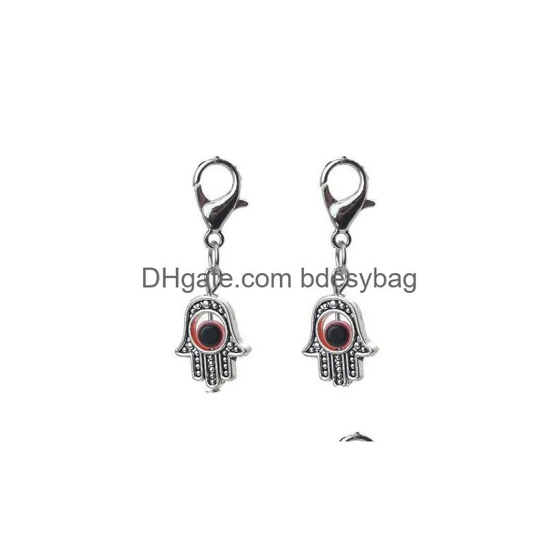 Charms 100Pcs Hamsa Hand Blue Evil Eye Kabh Luck Charms Lobster Clasp Dangle For Jewelry Making Findings Drop Delivery Jewelry Jewelry Dhzev