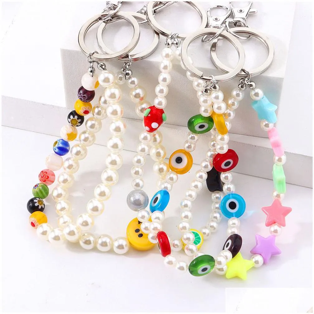 Keychains & Lanyards Boho Colorf Evil Eye Keychain Star Beads New Design Pearl Clay Key Holder Creative Bag Pendant Accessor Dhgarden Dhwjx