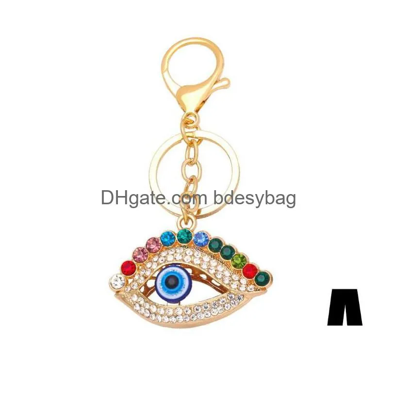 Key Rings Color Rhinestone Evil Eye Key Rings Keychain Turkish Blue Eyes Charm Bag Pendant Keyring Holder Drop Delivery Jewelry Dh36B