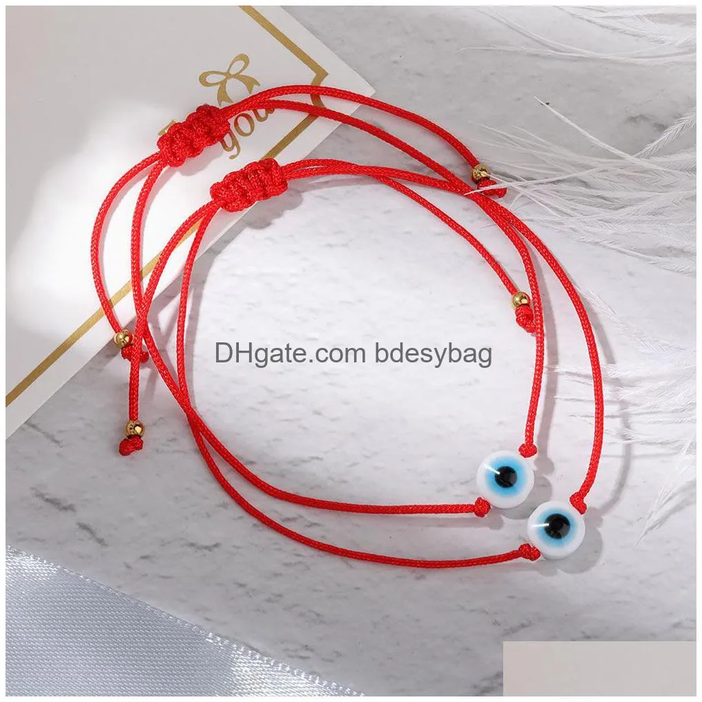 Charm Bracelets Handmade Evil Blue Eye Bracelets Set With Card Red Black String Bracelet Protection Luck Amet For Women Men Family Fri Dhmug