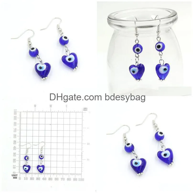 Dangle & Chandelier Wholesale Evil Eyes Dangle Earrings Heart Shaped Lampwork Murano Glass Blue Earring For Women Party Birthday Gift Dhyko