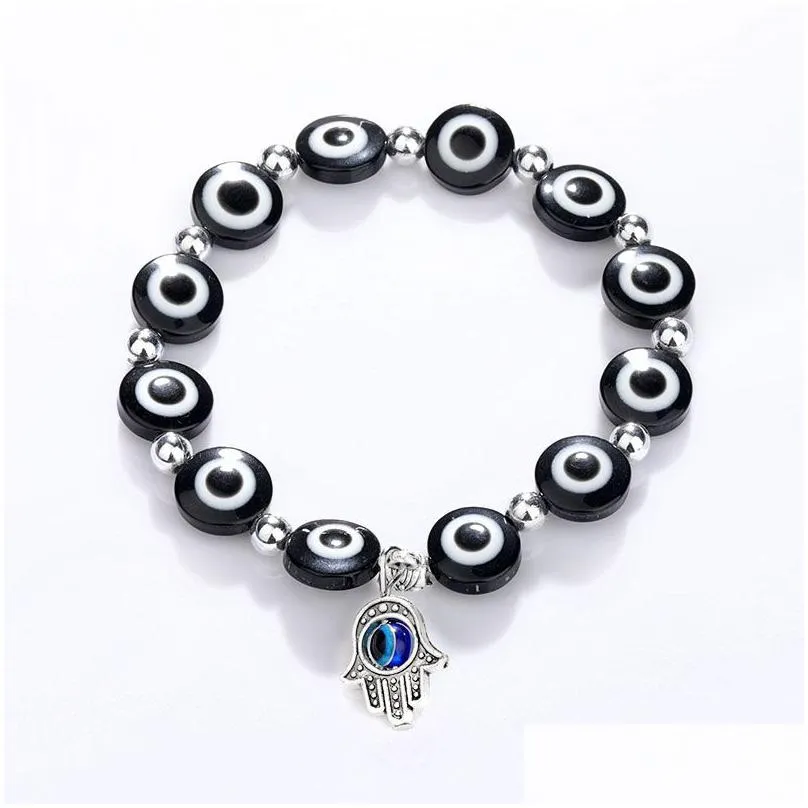 Beaded Lucky Hand Evil Blue Eye Strand Charm Bracelets Bangles Beads Turkish Pseras For Women Jewelry Wholesale Drop Deliver Dhgarden Dhpwo