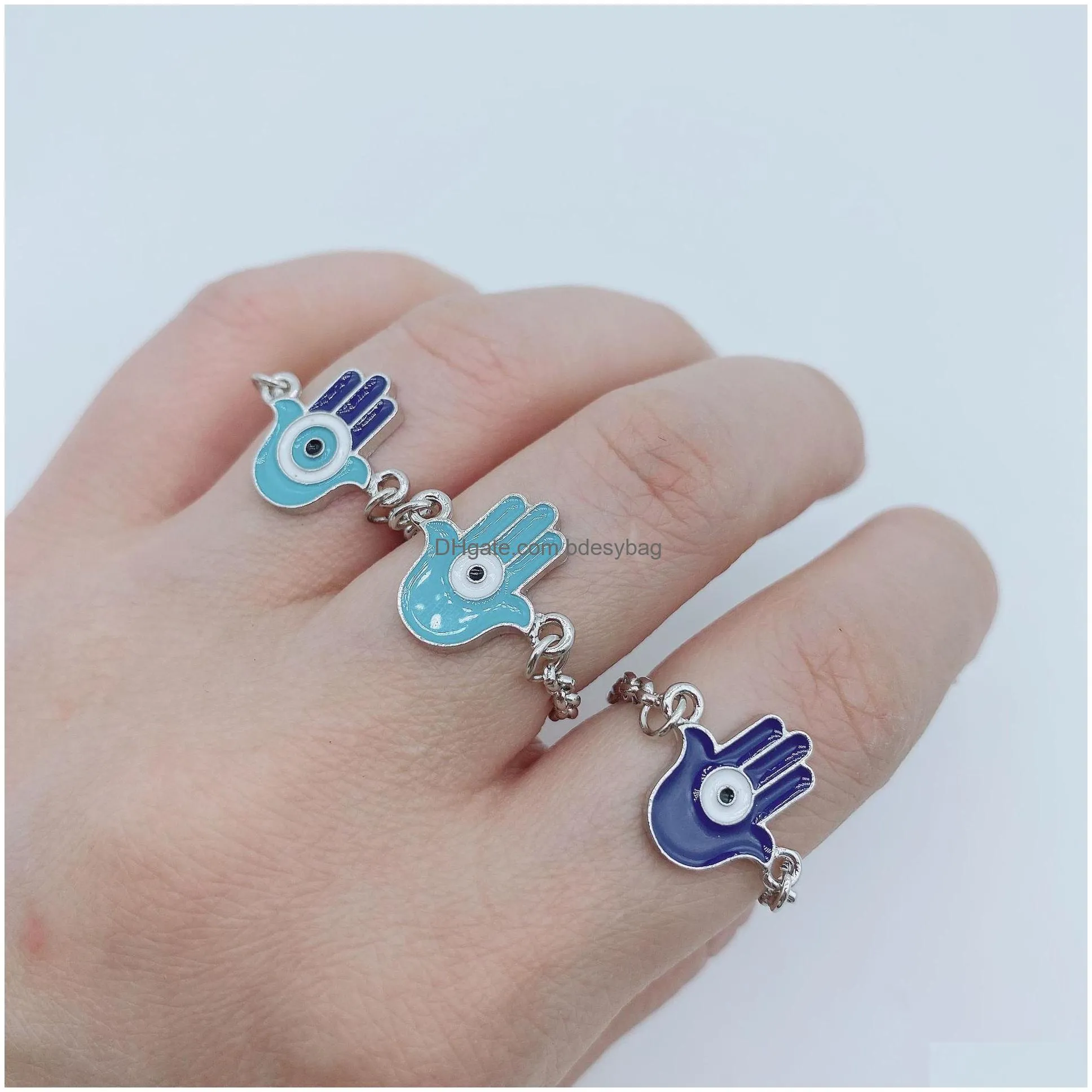 Cluster Rings 5Pcs/Set Gold Sier Color Turkish Hamsa Evil Eye Rings For Women Vintage Boho Knuckle Ring Set Female Party Jewelry Gift Dh8Fl