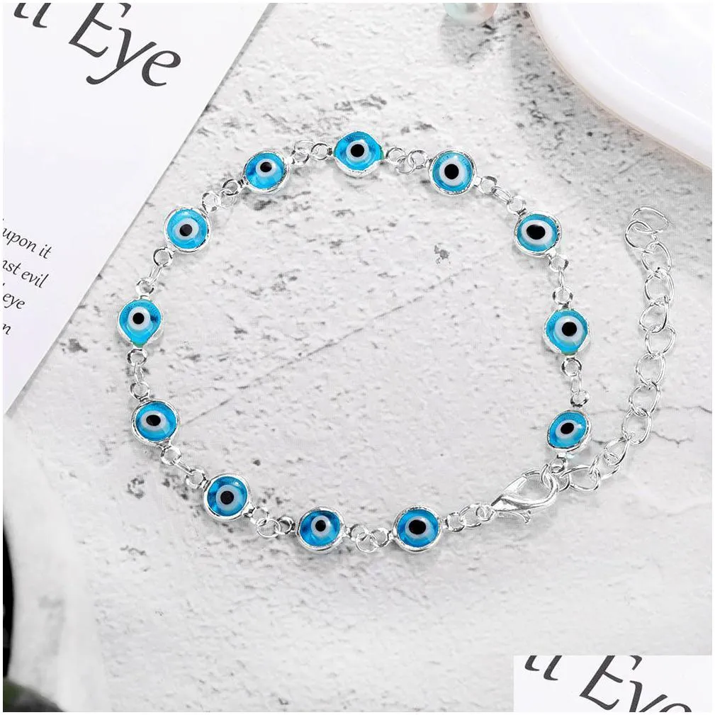 Charm Bracelets Lucky Evil Blue Eye Bracelet Gold Sier Bracelets For Women Glass Turkey Adjustable Men Jewelry Drop Delivery Dhgarden Dhyxw