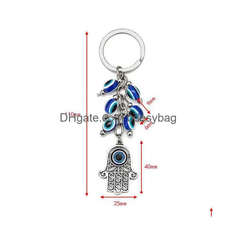 Key Rings Animal Turtle Owl Palm Evil Eyes Key Rings Keychain Glass Keyring Blue Eye Pendant Ornament Keychains Party Gift Drop Delive Dh2Hh