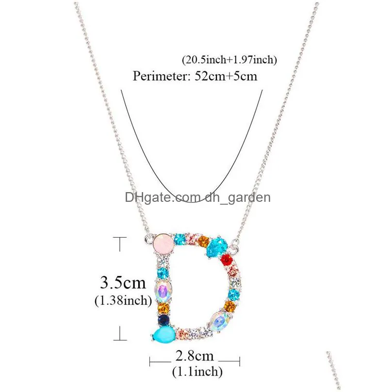 multicolor charm silver pendant necklace rhinestone initial 26 letter necklaces couple name necklace valentines day giftz