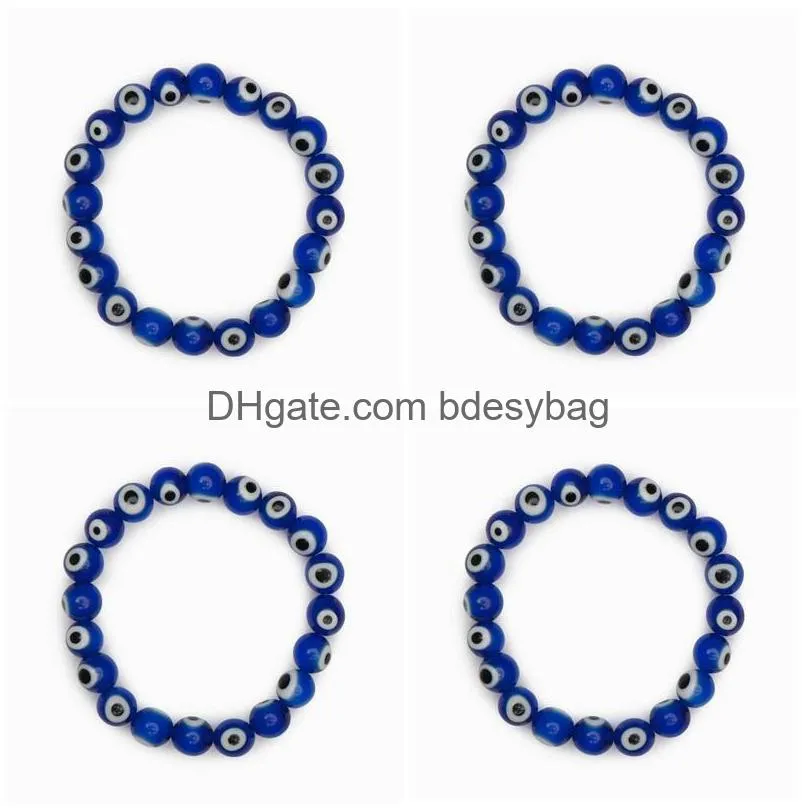 Beaded 200Pcs/Lot Glass Blue Evil Eye Beaded Bracelet Women Men Elastic Thread Stretch Greek Jewelry Drop Delivery Jewelry Bracelets Dhgrw