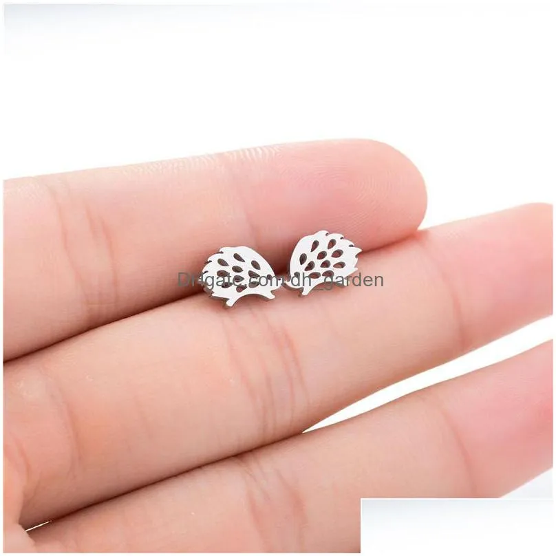 trendy lovely hedgehog stud earrings for girls cute fashion animal ear earrings jewelry stainless steel black earringz