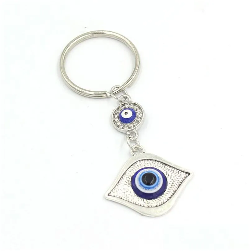 Key Rings Wholesale Rhinestone Lucky Eye Fatima Hand Keychain Car Keyring Blue Turkish Evil Key Chain For Women Men Jewelry Dhgarden Dhkke
