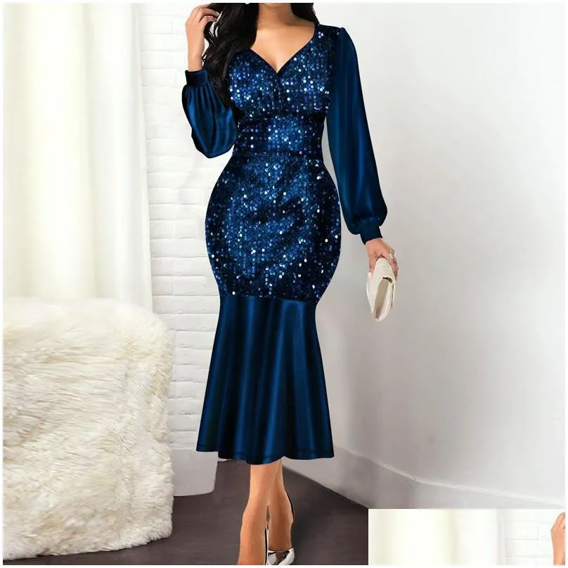 women plus size sequin evening dress prom gown long sleeve mermaid formal dress elegant dress for women