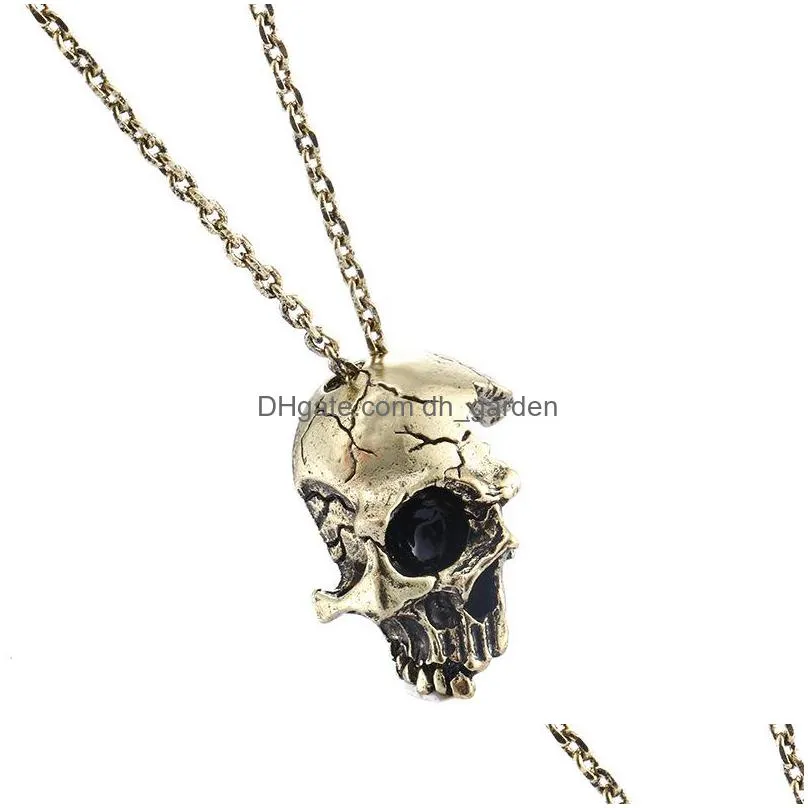 popular retro skull necklace male personality half face skull pendant dark gothic jewelry punk style necklace