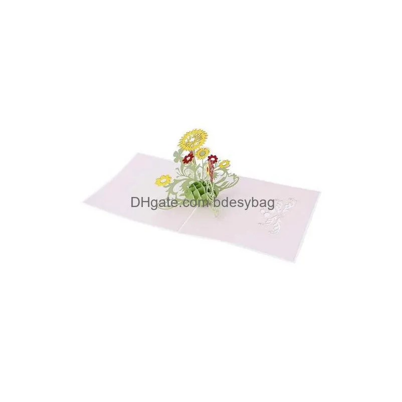 3d  up sunflower flower greeting card christmas birthday new year invitation 20pcs/lot gb661