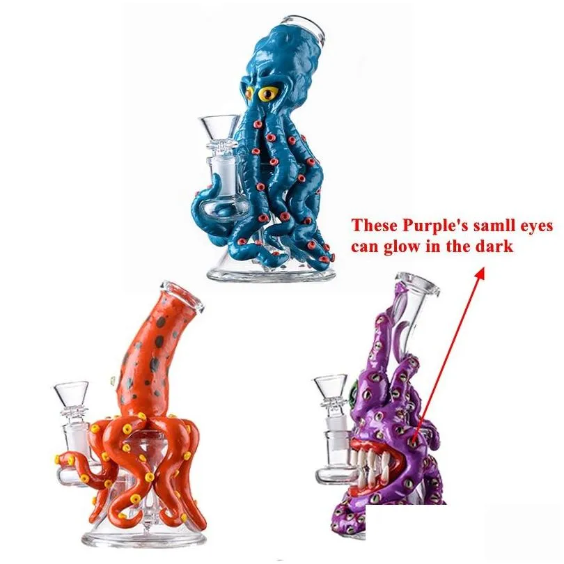 unique heady glass bongs halloween style hookahs water pipes showerhead perc octopus oil dab rigs beaker bong 5mm thick small mini wax rigs with bowl glow in the