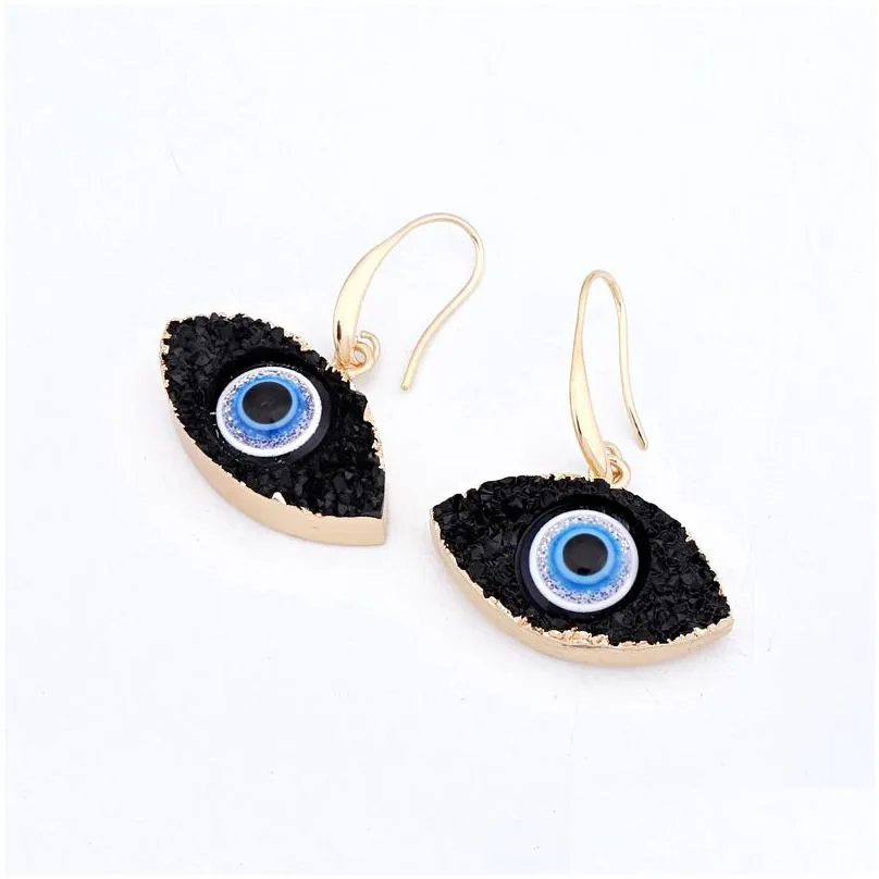 Pendant Necklaces Blue Inspired Jewelry Evil Eye Druzy Stone Pendant Necklace Earrings Resin Quartz Crystal Fashion For Drop Dhgarden Dho2Y