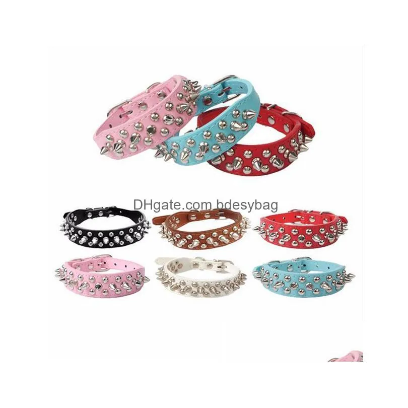 pet puppy dog collars adjustable pu leather punk rivet spiked studded pet collar neck straps g986