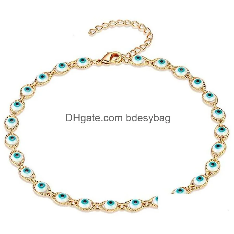 Charm Bracelets Charm Bracelets Evil Eye Crystal Bracelet Bangle - Enamel Gold Turkish Lucky Jewelry For Women Gift-Worthy Style Drop Dhxdb