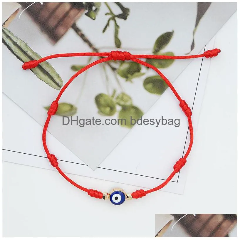 Charm Bracelets 7 Knots Blue Evil Eye Bracelet Paper Card Adjustable Lucky Red String Bracelets Couple Jewelry Friendship 2Psc/Set Dro Dhx0O