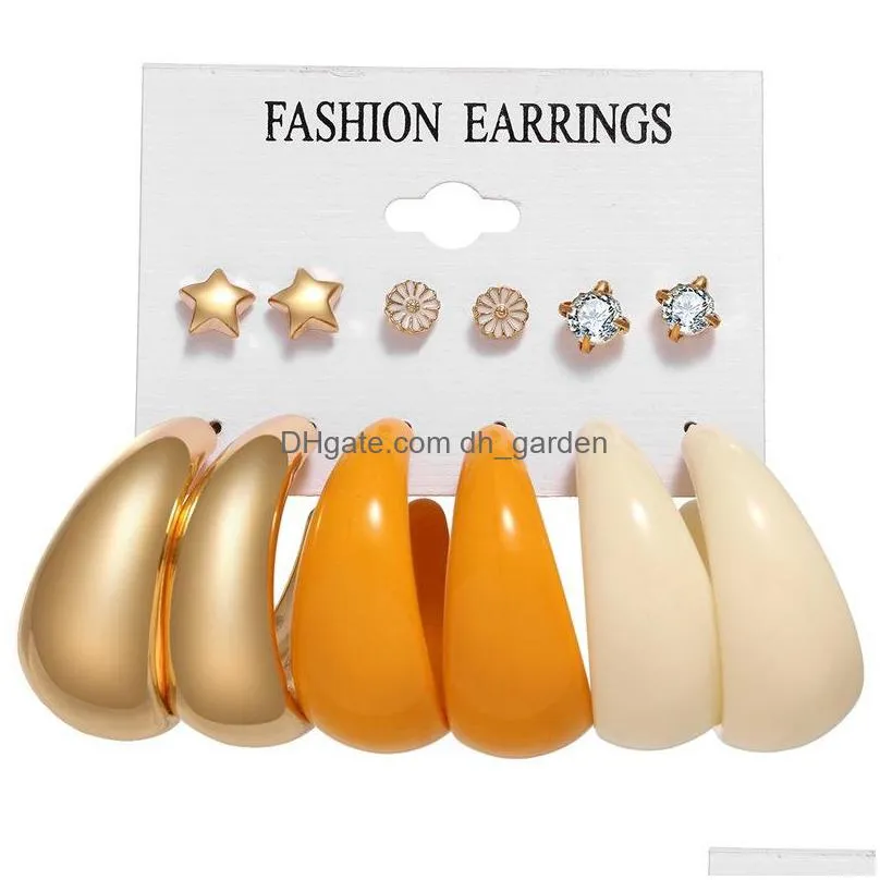 new vintage gold silver flowers multi style charm earrings 6pcs / set jewelry for women party gifts valentines day