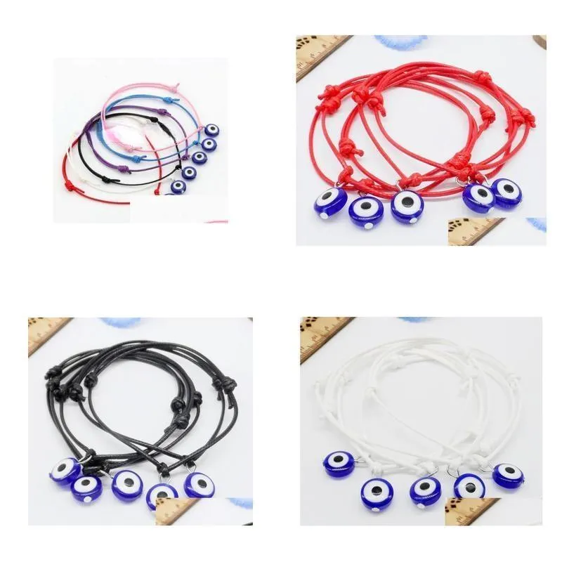 Charm Bracelets Ship 100Pcs Hamsa String Evil Eye Lucky Red Wax Cord Adjustable Bracelet Drop Delivery Jewelry Bracelets Dhgarden Dhofm