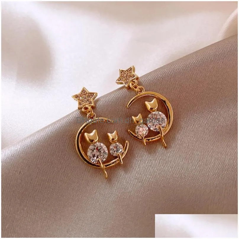 2021 newest korean trendy exquisite star moon long tassel dangle earrings for women temperament crystal pendant jewelry