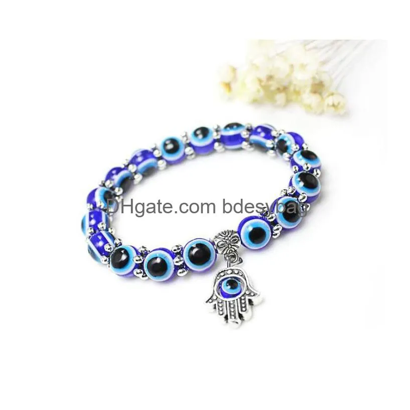 Beaded Lucky Fatima Hamsa Hand Blue Evil Eye Charms Bracelets Bangles Beads Turkish Pseras For Women Jewelry Drop Delivery Jewelry Bra Dhtvc