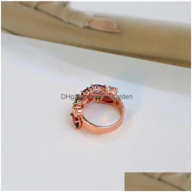 colorful cubic zirconia rose gold plated promise ring for girls women size 6 to 9 as wedding anniversary jewelryz