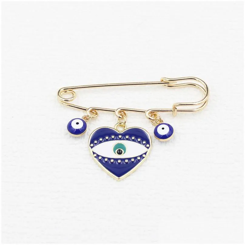 Pins, Brooches Wholesale Evil Eye Brooch Blue Geometric Round Heart Shaped Charm Safety Pin Lucky Jewelry Badge For Friends Dhgarden Dhh5M