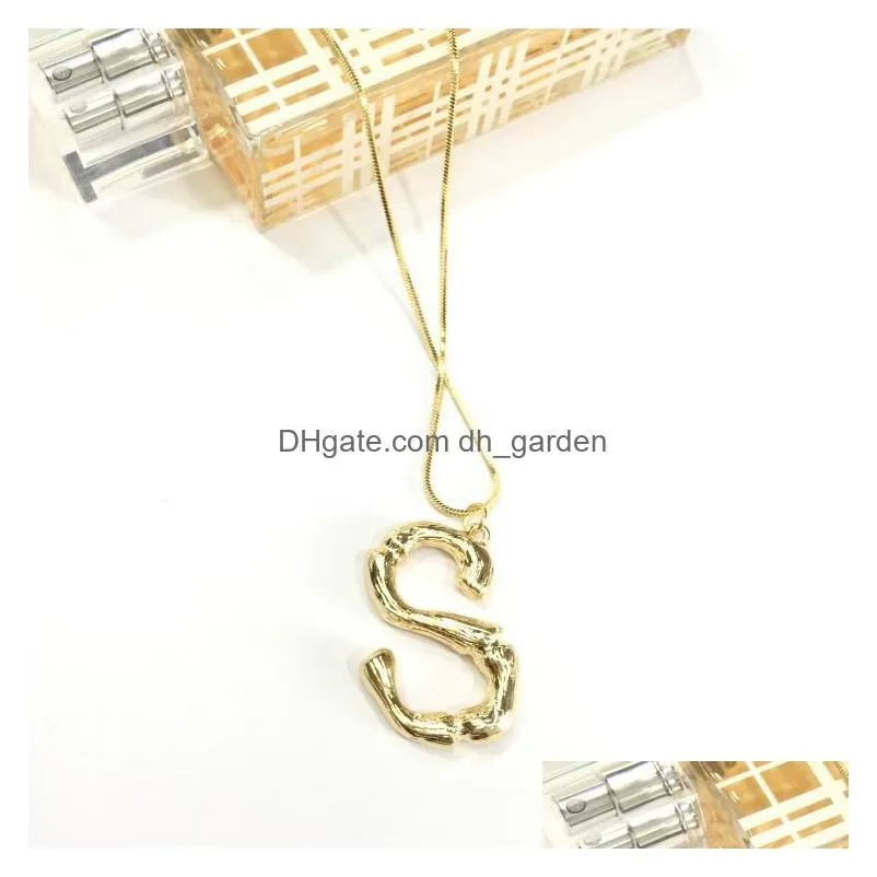 diy 26 capital letter bamboo pendants necklace gold plated english alphabet initial necklace fashion jewelry gift for womeny