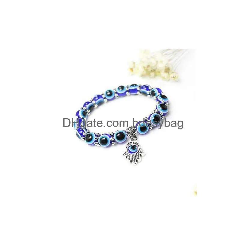 Beaded Lucky Fatima Hamsa Hand Blue Evil Eye Charms Bracelets Bangles Beads Turkish Pseras For Women Jewelry Drop Delivery Jewelry Bra Dhtvc