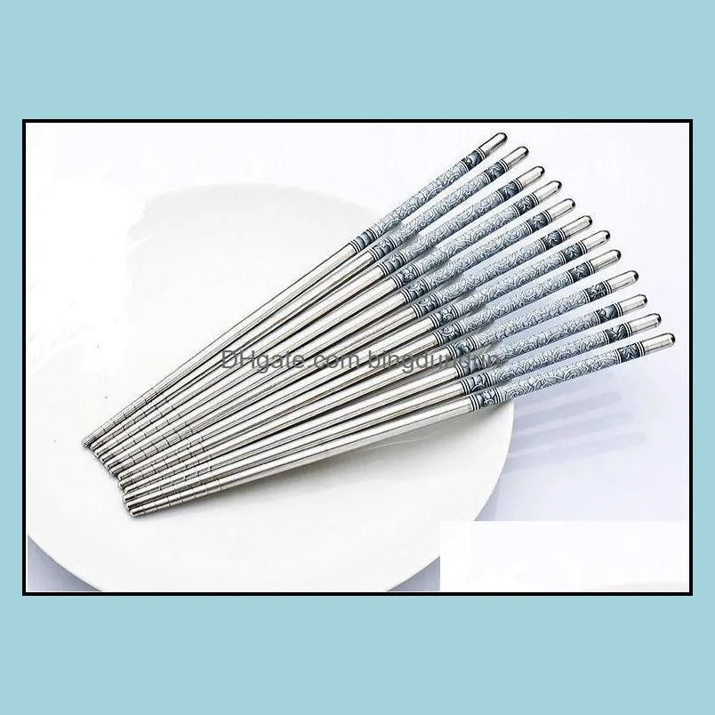 1000pair stainless steel chopsticks length white chinese traditional flowers pattern tableware kitchen sn2510