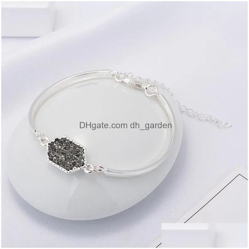 7 colors resin drusy bracelet gold silver color chian imitation crystal hexagon stone druzy bracelets jewelry for womenz