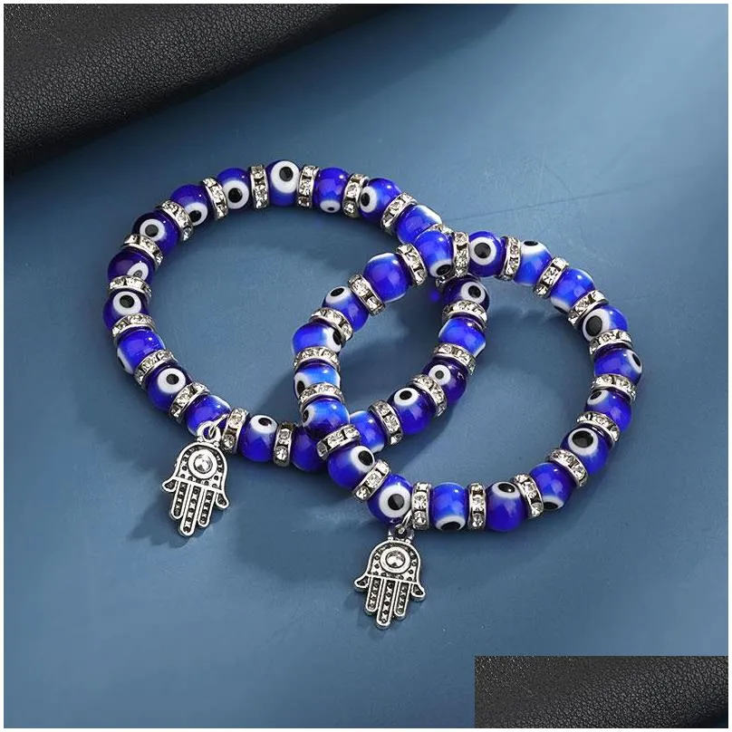 fatima hamsa hand evil blue eye charms strand bracelets bangles beads turkish pulseras for women jewelry wholesale